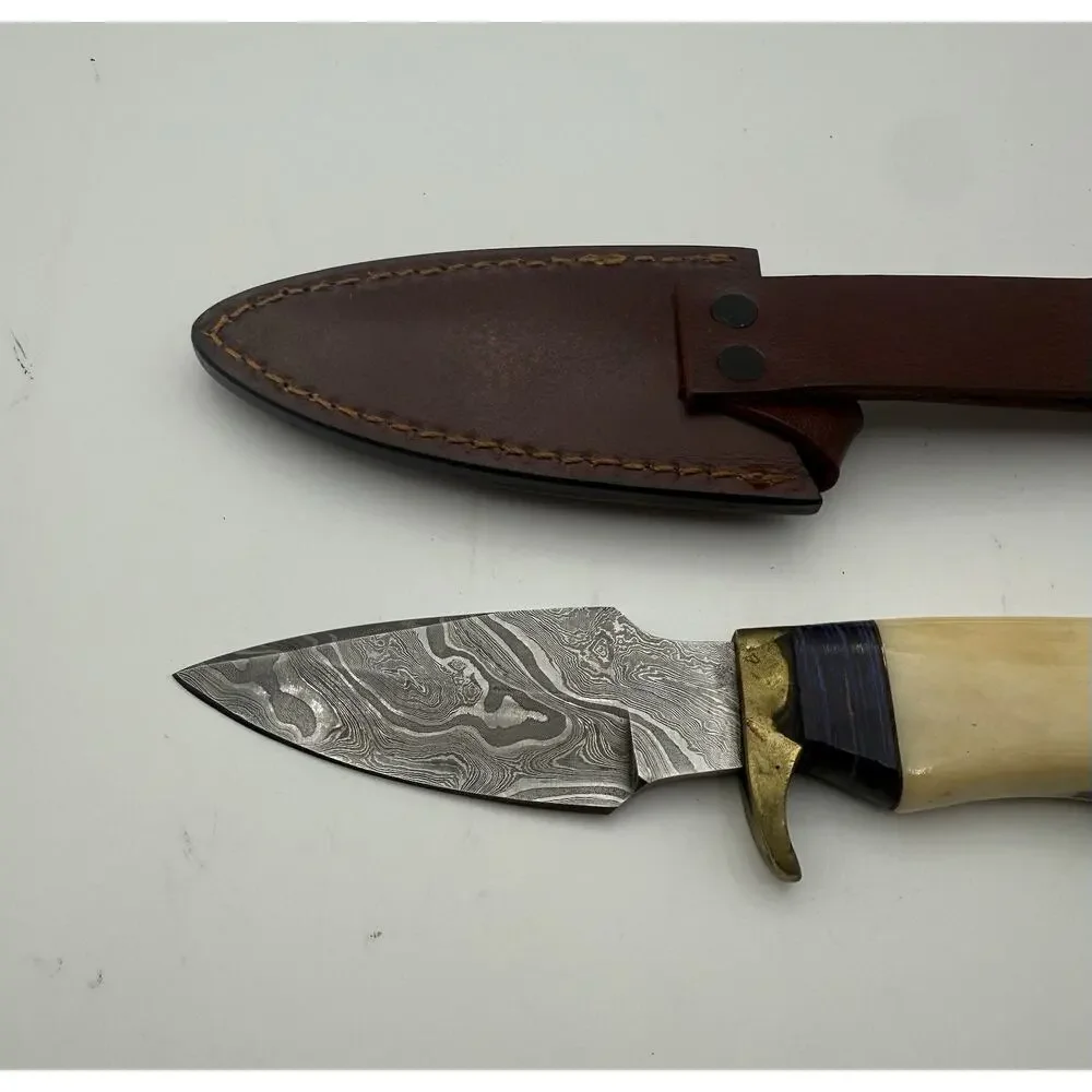 Handmade Damascus Steel Fixed Blade Knife w/ Leather Sheath – Pakistan Made NEW